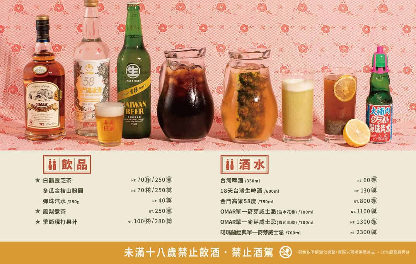 板橋車站環球丰和日麗官網菜單─飲品、酒水